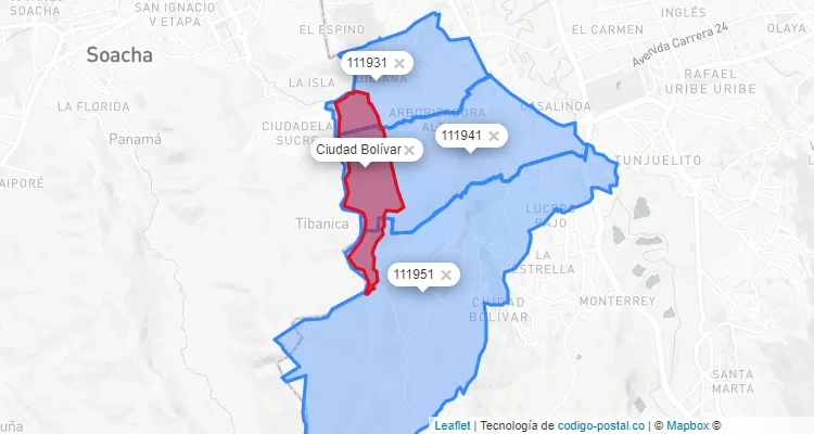 Código Postal Barrio Ciudad Bolívar en Ciudad Bolívar, Bogotá