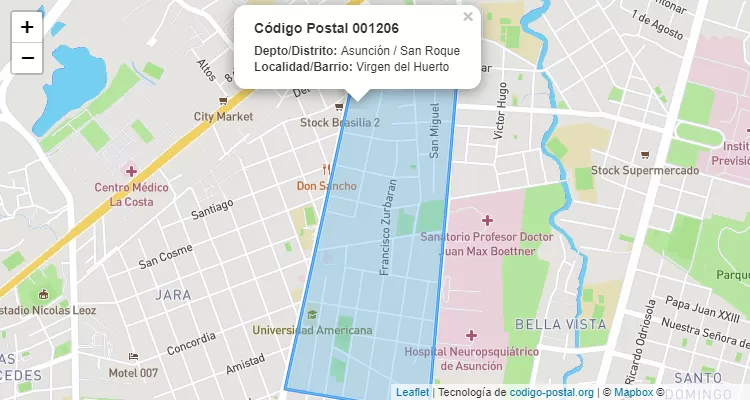 Código Postal Virgen del Huerto, San Roque - Asunción