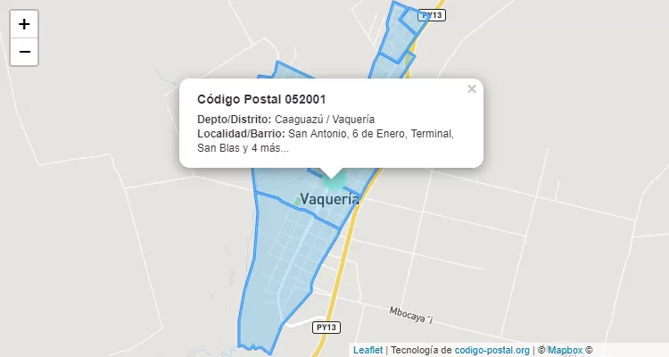 Terminal, Vaquería - Caaguazú ZIP Code