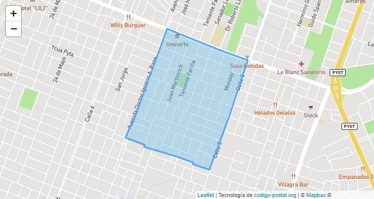 Código Postal Villa Fanny, Ciudad del Este - Alto Paraná