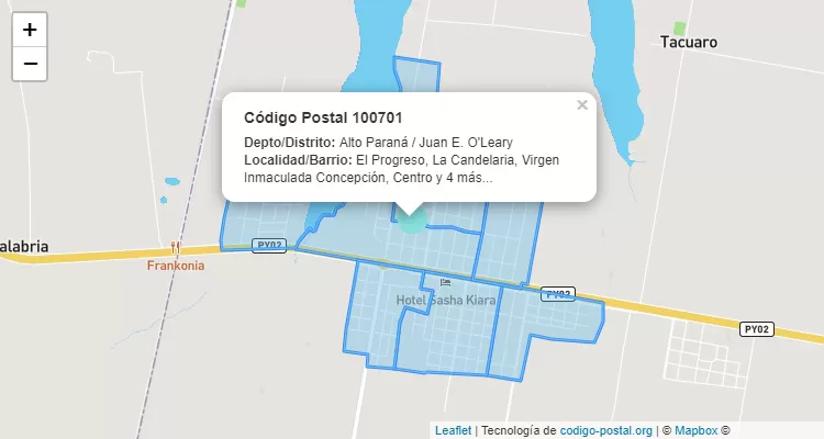 El Progreso, Juan E. O`leary - Alto Paraná ZIP Code