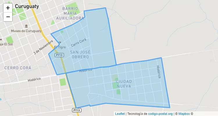 Código Postal San José Obrero, Villa Curuguaty - Canindeyú