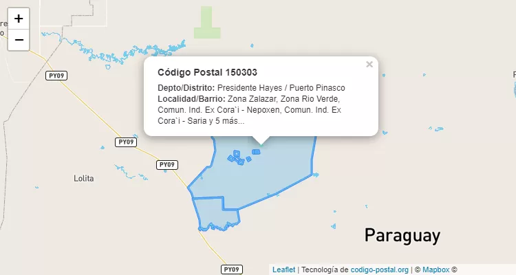 Código Postal Zona Rio Verde, Puerto Pinasco - Presidente Hayes