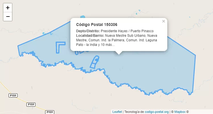 Código Postal Nueva Mestre, Puerto Pinasco - Presidente Hayes