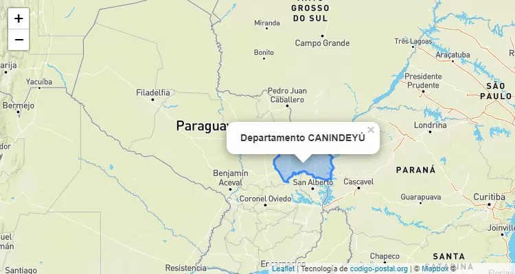 Canindeyú Paraguay con iniciales del código postal.