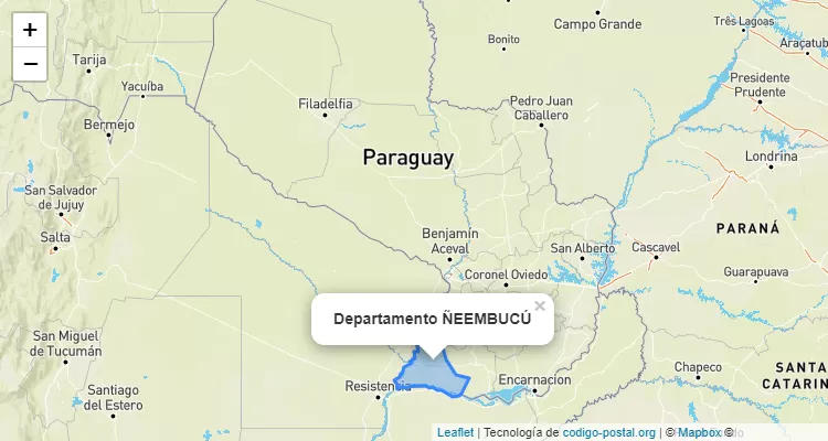 Ñeembucú Paraguay con iniciales del código postal.