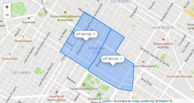 Código Postal Gral. José Eduvigis Díaz, La Catedral - Asunción