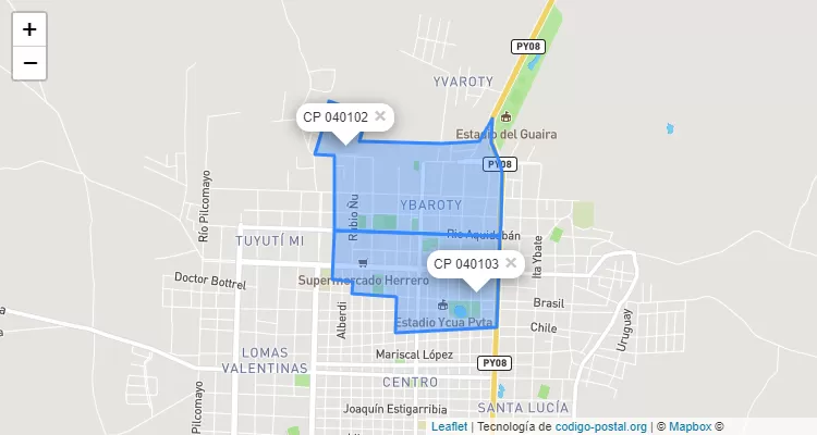 Código Postal Yvaroty, Villarrica - Guairá
