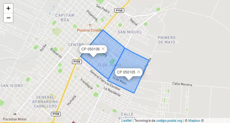 Código Postal 12 de Junio, Coronel Oviedo - Caaguazú