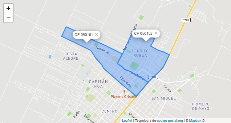 Código Postal Cerrito Rugua, Coronel Oviedo - Caaguazú