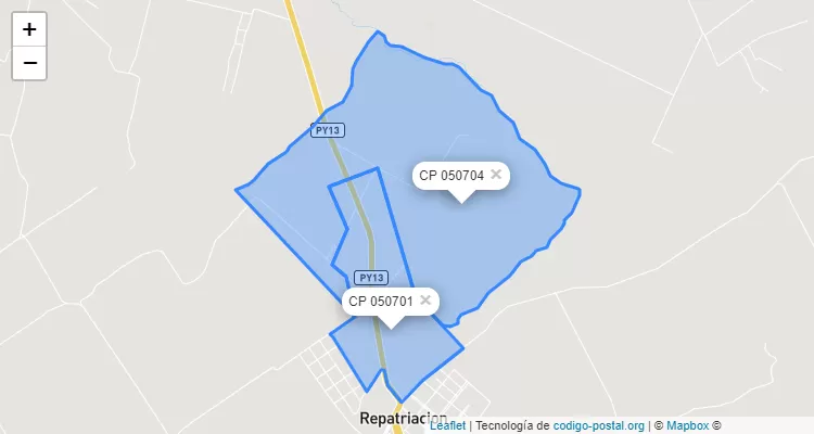 Código Postal Cañada, Repatriación - Caaguazú