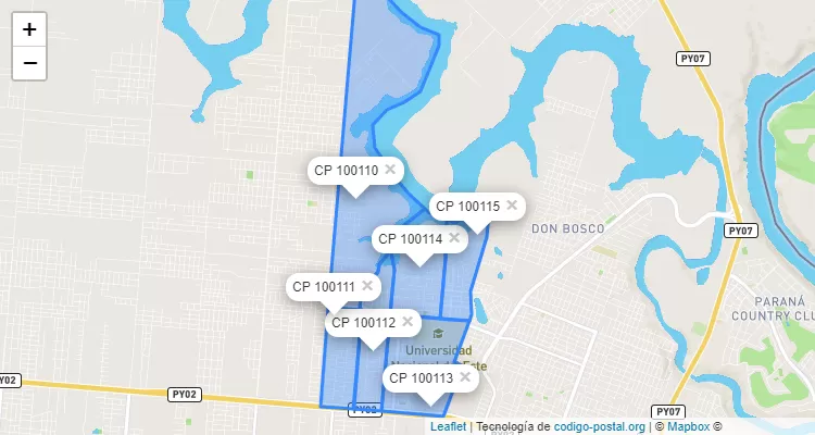 Código Postal San Juan - 7 A 9 Acaray, Ciudad del Este - Alto Paraná