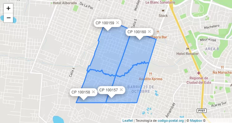 Código Postal Villa 23 de Octubre, Ciudad del Este - Alto Paraná