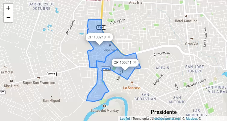 Código Postal San Lorenzo, Presidente Franco - Alto Paraná