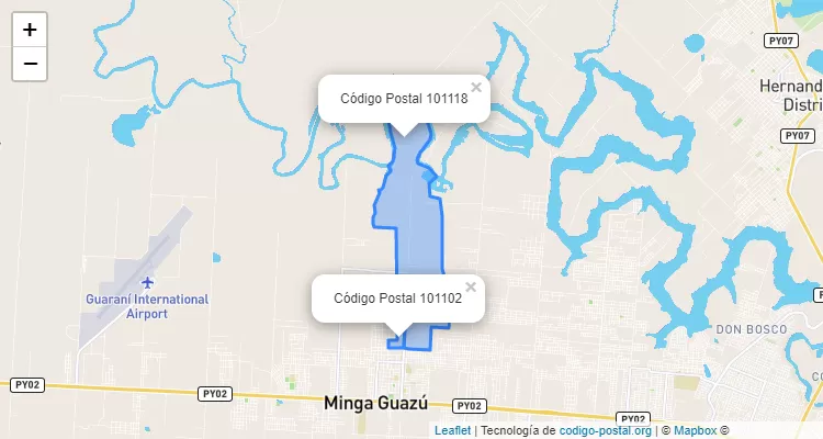 Código Postal Calle 16 Acaray, Minga Guazú - Alto Paraná